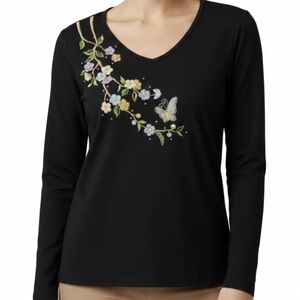 Quaker Family Embroidered Sequin Floral Japanese Blossom Fairy Whimsical Long Sl